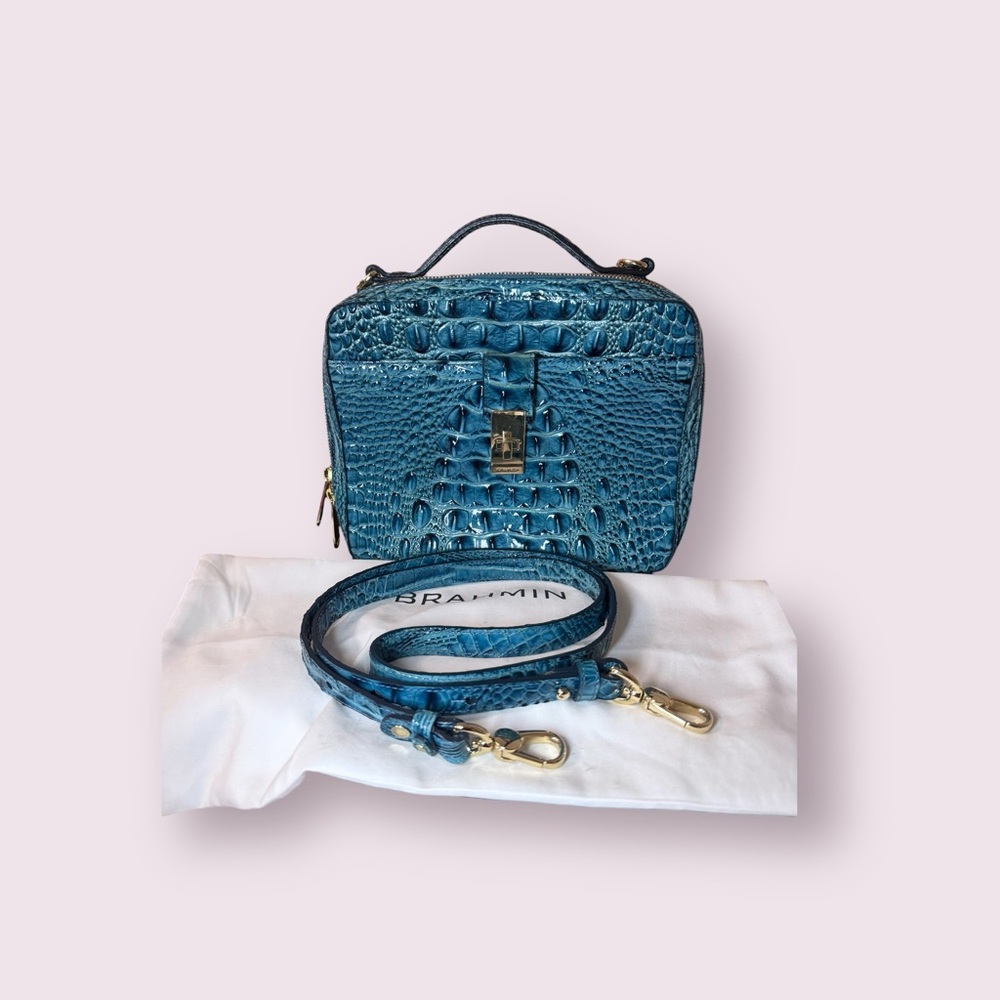 Brahmin Evie Lagoon Blue Melbourne Embossed Leather Crossbody